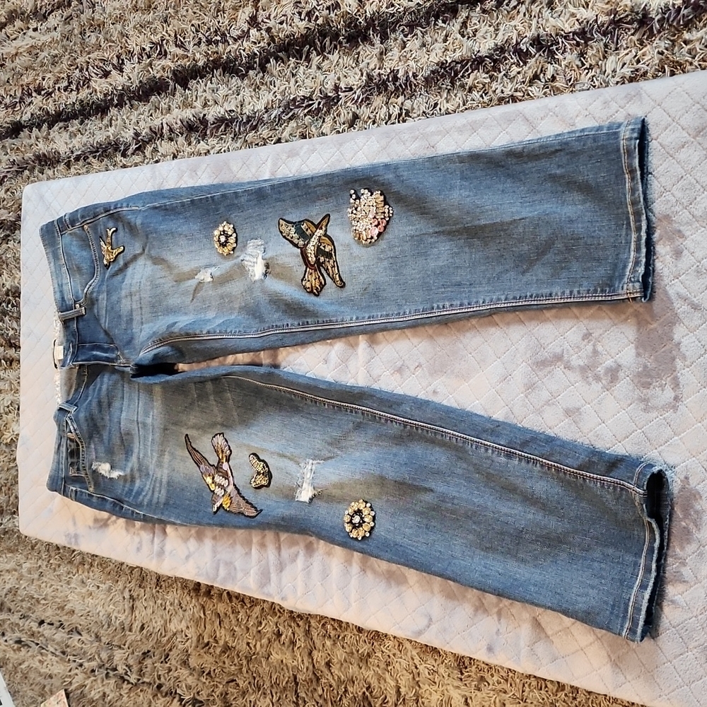 Straight leg bedazzled jeans